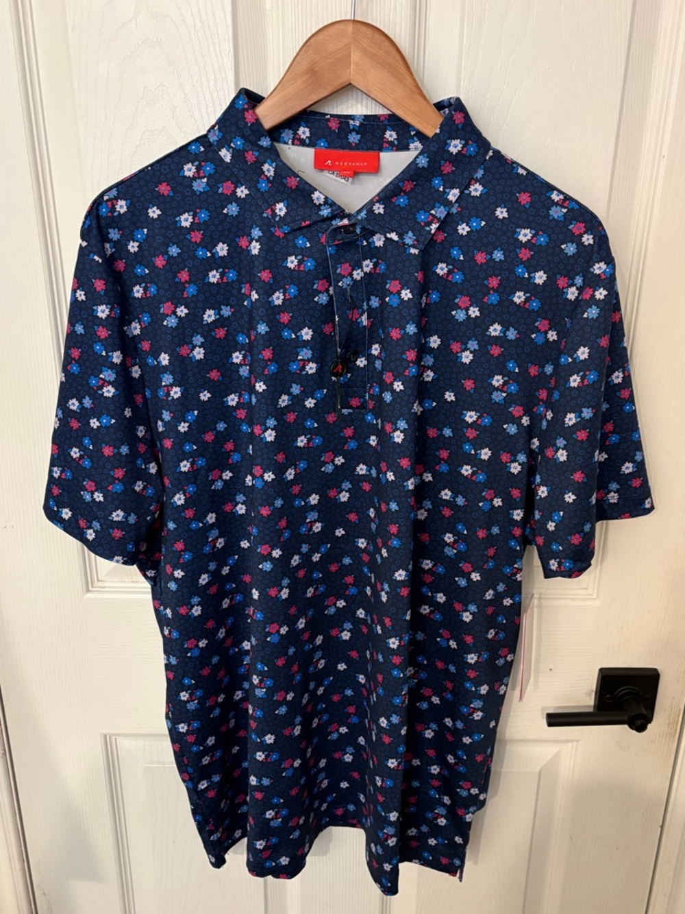 Redvanly golf polo - Navy Floral Polo with Pink & Light Blue Accents